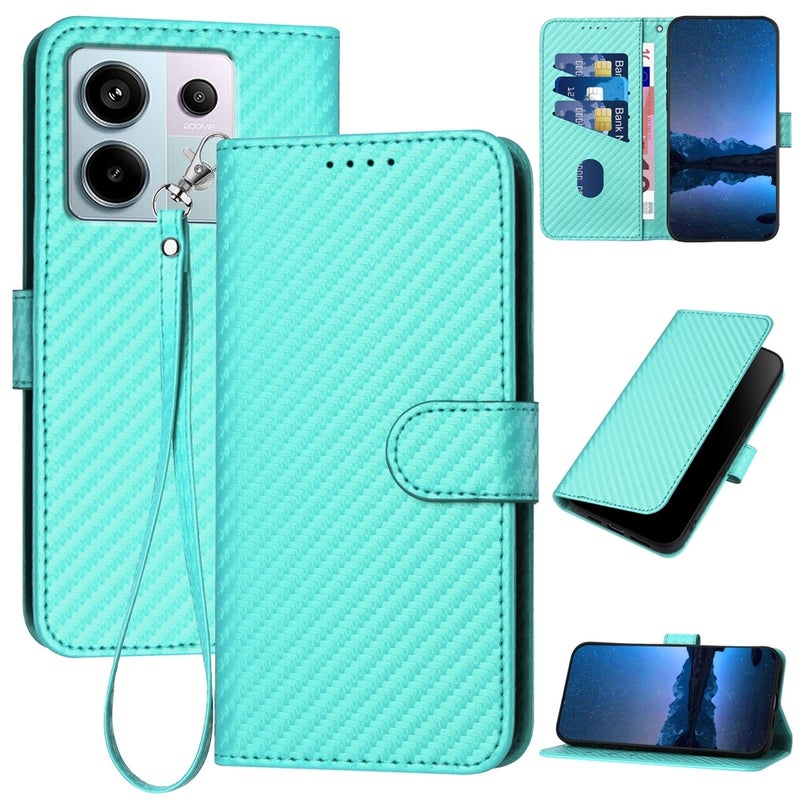 HuHa Protective Cover For Xiaomi Redmi Note 13 Pro 5G YX0070 Carbon Fiber Buckle Leather Phone Case with Lanyard(Light Blue) - Image 1