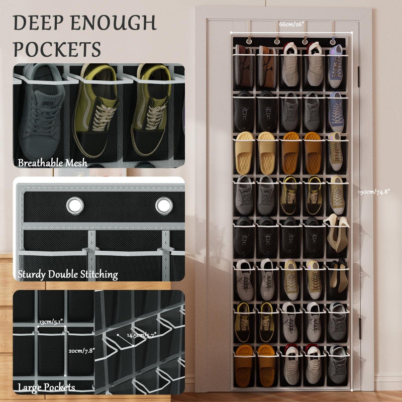 homyfort Over the Door Shoe Organizer, 40 Large Breathable Mesh Pocket,Space Saving Hanging Shoe Rack,Shoe Storage Holder for Entryway Bedroom Closet - Image 3