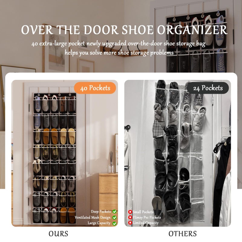 homyfort Over the Door Shoe Organizer, 40 Large Breathable Mesh Pocket,Space Saving Hanging Shoe Rack,Shoe Storage Holder for Entryway Bedroom Closet - Image 2
