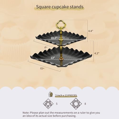NWK Pack of 10 NWK Cake Stand Set, with 3 x Two-Tier and 3 x Three-Tier Cupcake Stands, 4 x Appetizer Trays Perfect for Birthday Baby Bridal Shower Party (Black) - Image 3