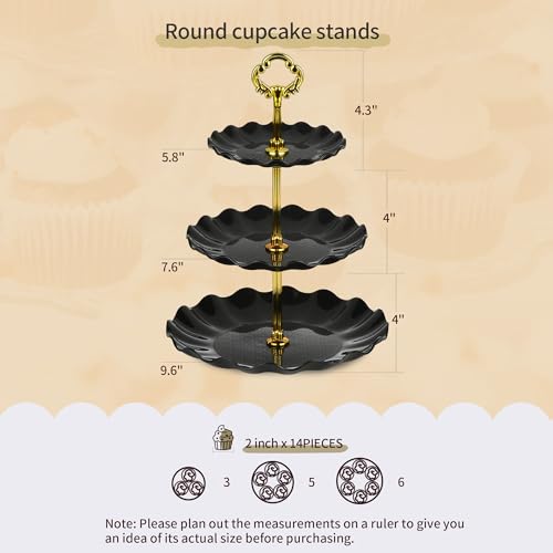 NWK Pack of 10 NWK Cake Stand Set, with 3 x Two-Tier and 3 x Three-Tier Cupcake Stands, 4 x Appetizer Trays Perfect for Birthday Baby Bridal Shower Party (Black) - Image 2