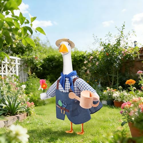 GJL Gardener Porch Goose Outfit Fits 23 Inch Cement Plastic Goose Statue, 2-Piece Porch Goose Clothes with Hat, Tools, Scarf, Watering Can & Flower Pot Design for Spring Summer Outdoor Garden Decor - Image 5