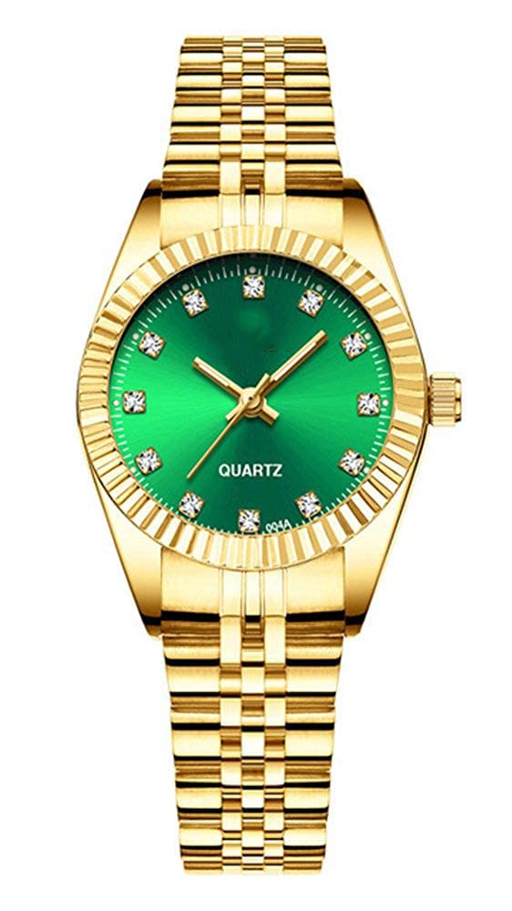 SENRUD Couple Set Watches Classic Gold Silver Stainless Steel Watch His and Hers Fashion Quartz Analog Watches (Gold Green) - Image 3