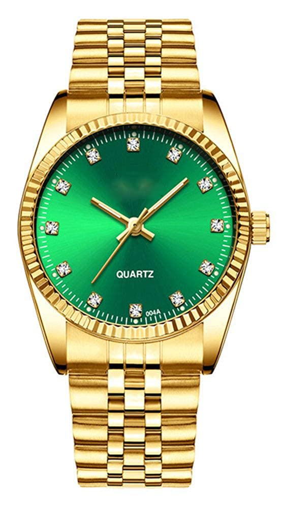 SENRUD Couple Set Watches Classic Gold Silver Stainless Steel Watch His and Hers Fashion Quartz Analog Watches (Gold Green) - Image 2