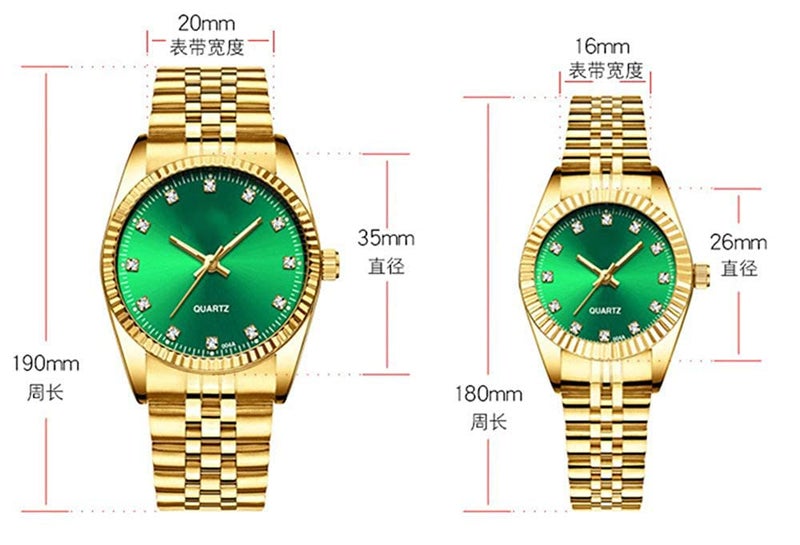 SENRUD Couple Set Watches Classic Gold Silver Stainless Steel Watch His and Hers Fashion Quartz Analog Watches (Gold Green) - Image 5