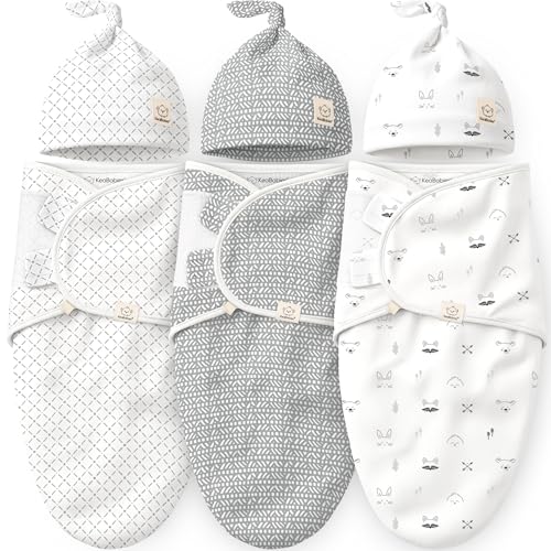 KeaBabies 3Pack Organic Swaddles for Newborns Girls Boys with Hats Soft Cotton Baby Sleep Sacks 03 Months Breathable Baby Hats and Swaddles 03 Months Newborn Essentials Must Haves Nordic - Image 1