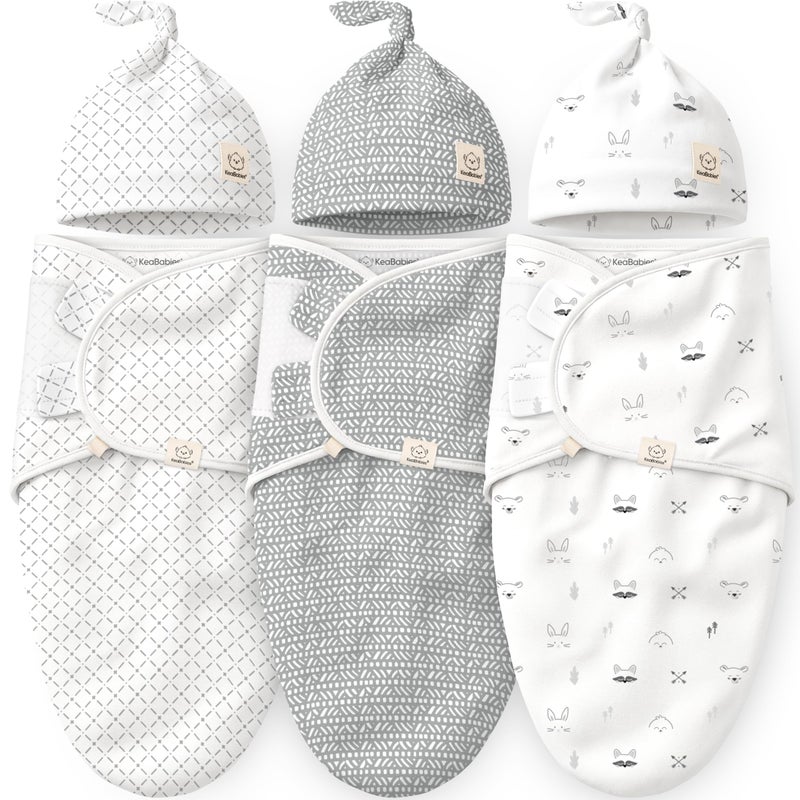 KeaBabies 3Pack Organic Swaddles for Newborns Girls Boys with Hats Soft Cotton Baby Sleep Sacks 03 Months Breathable Baby Hats and Swaddles 03 Months Newborn Essentials Must Haves Nordic - Image 2