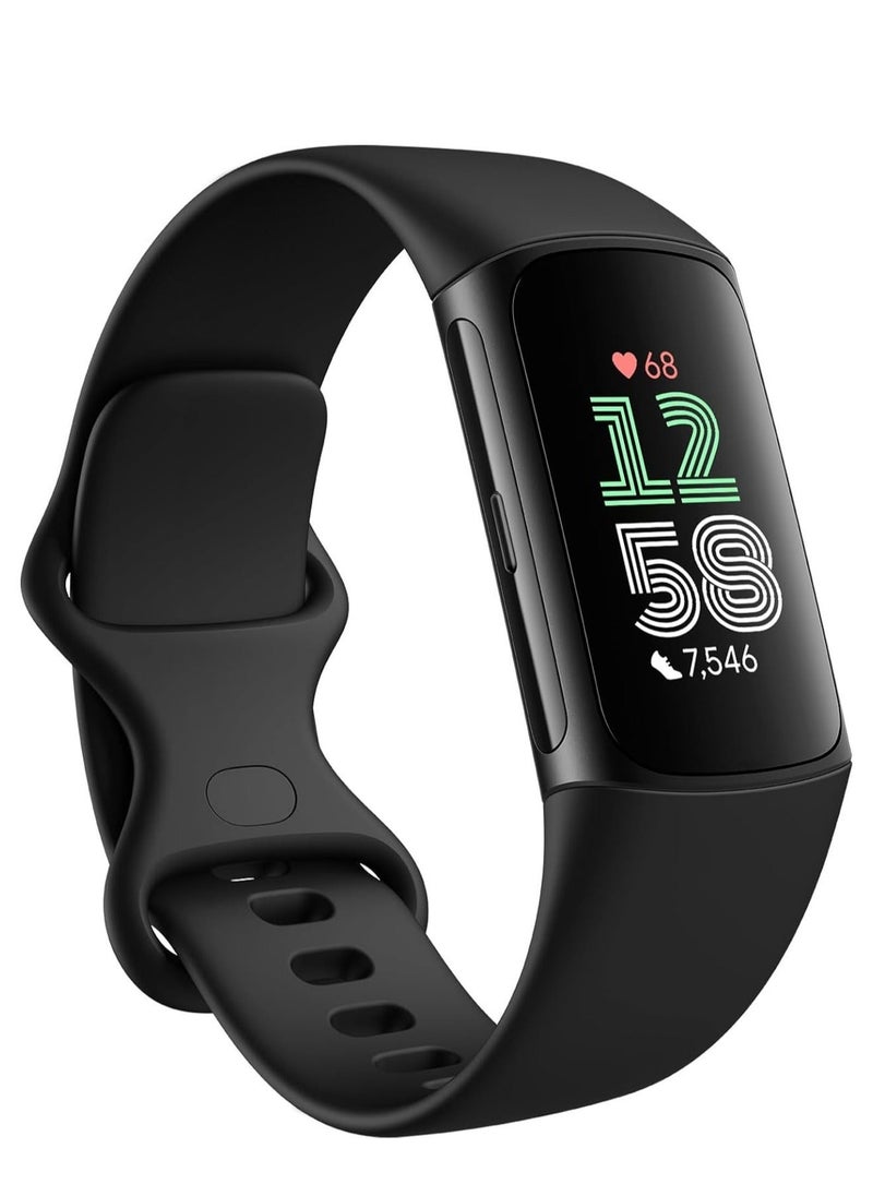 Generic Charge 6 Fitness Tracker with Google apps, Heart Rate on Exercise Equipment, 6-Months Premium Membership Included, GPS, Health Tools and More, Obsidian/Black, One Size (S & L Bands Included)  - Image 1