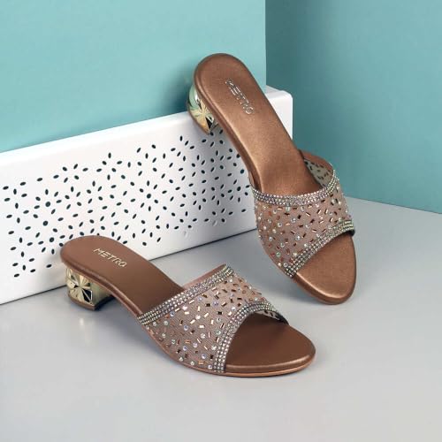 Metro Women Antique Gold Block Heel Fashion/Ethnic Slip-on Sandal UK/6 EU/39 (35-1632) - Image 2