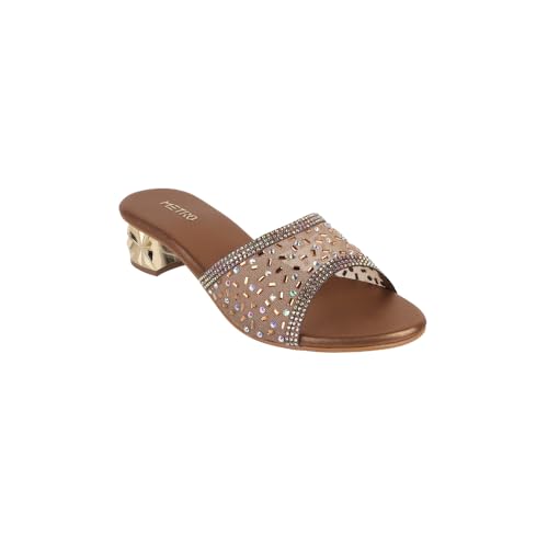Metro Women Antique Gold Block Heel Fashion/Ethnic Slip-on Sandal UK/6 EU/39 (35-1632) - Image 3