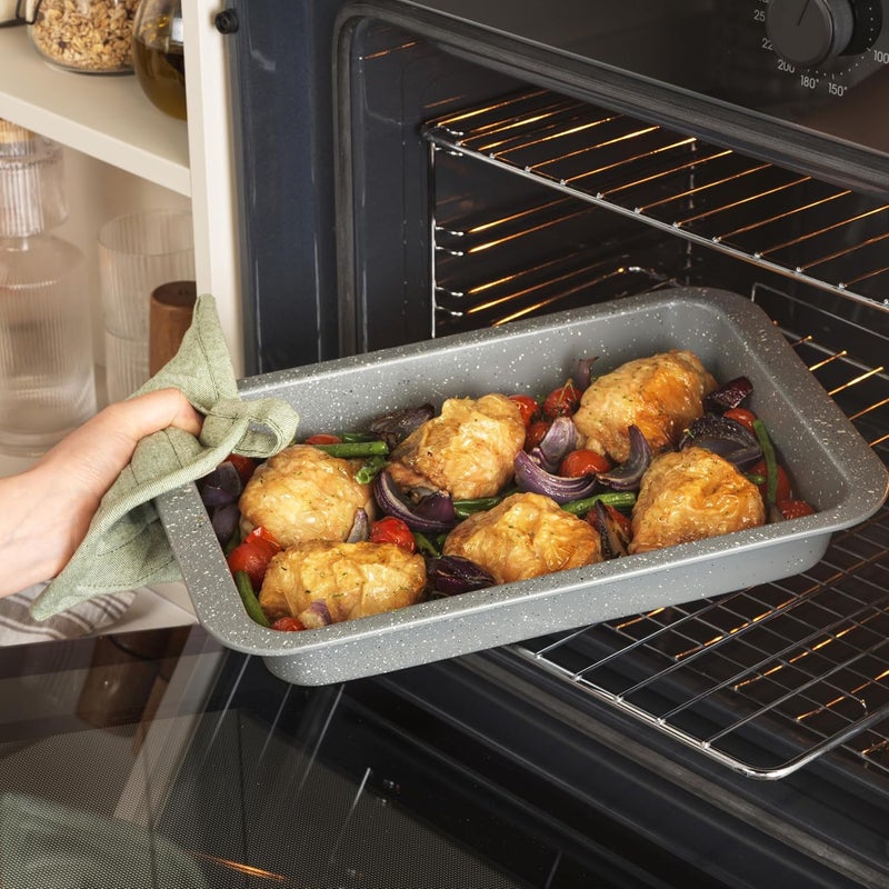 Salter BW02774G Marblestone Roasting Tin – 36cm Non-Stick Roaster, Lightweight Carbon Steel, Easy Wipe Clean, High Side Rectangular Roasting Tray, Oven Safe to 220°C, PFOA Free, Deep Baking Pan - Image 3