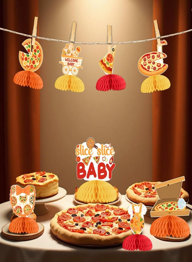 Fangleland 8Pcs Pizza Honeycomb Centerpieces Table Decorations, Pizza Theme Fast Food Table Decors Baby Shower Gender Reveal Birthday Party Supplies for Welcoming Baby - Image 3