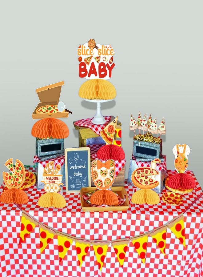 Fangleland 8Pcs Pizza Honeycomb Centerpieces Table Decorations, Pizza Theme Fast Food Table Decors Baby Shower Gender Reveal Birthday Party Supplies for Welcoming Baby - Image 2