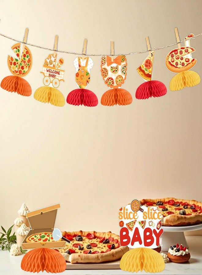 Fangleland 8Pcs Pizza Honeycomb Centerpieces Table Decorations, Pizza Theme Fast Food Table Decors Baby Shower Gender Reveal Birthday Party Supplies for Welcoming Baby - Image 4