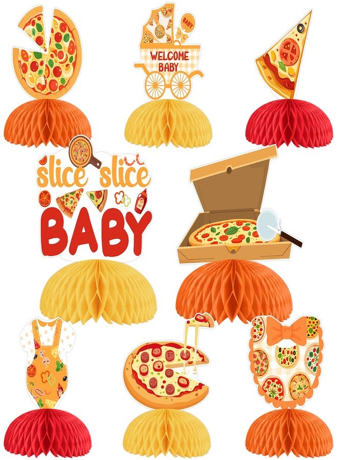 Fangleland 8Pcs Pizza Honeycomb Centerpieces Table Decorations, Pizza Theme Fast Food Table Decors Baby Shower Gender Reveal Birthday Party Supplies for Welcoming Baby - Image 1