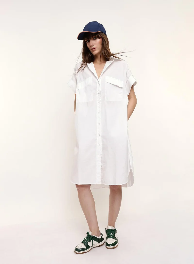 Dennis Lingo  Off White 100% Cotton Solid Print Maxi Shift Regular Fit Dress For Women for Women | Best Price UAE