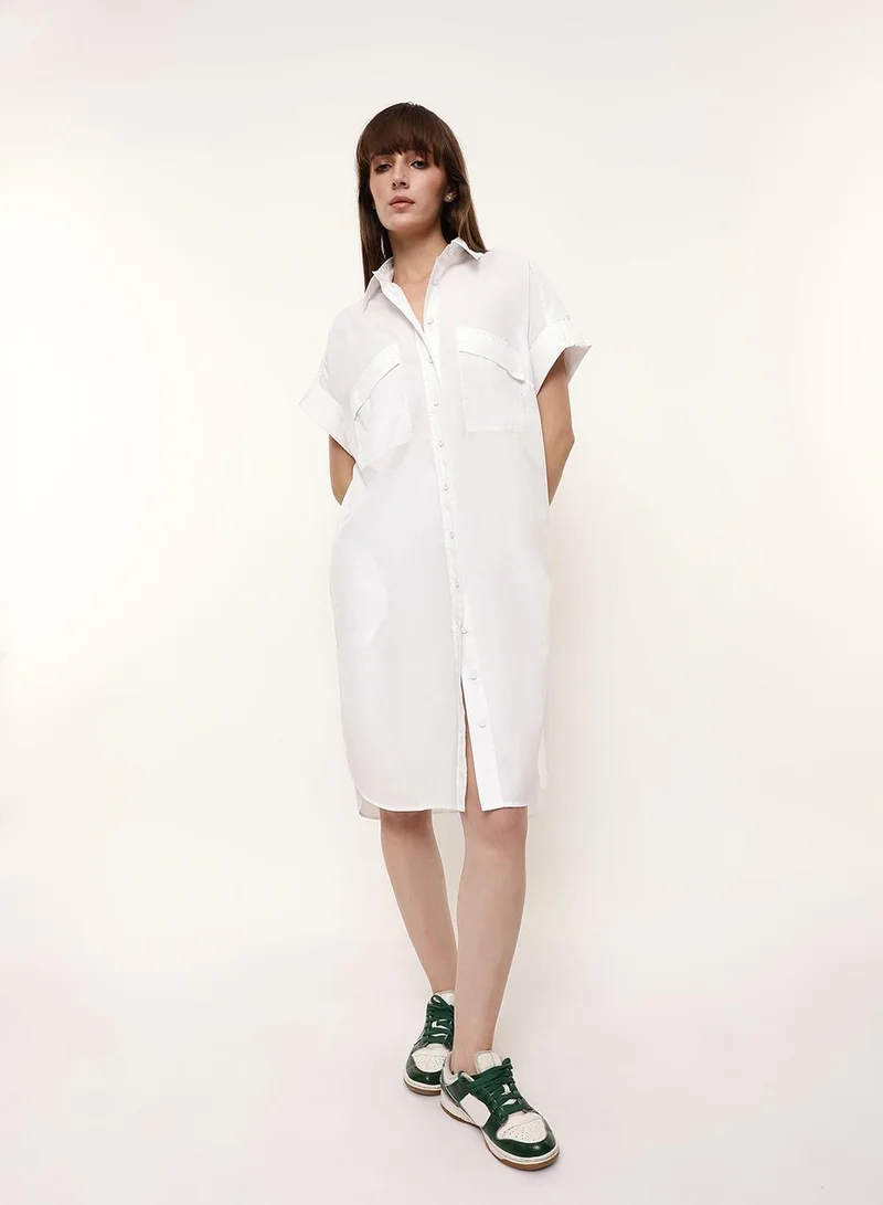 Dennis Lingo  Off White 100% Cotton Solid Print Maxi Shift Regular Fit Dress For Women for Women | Best Price UAE