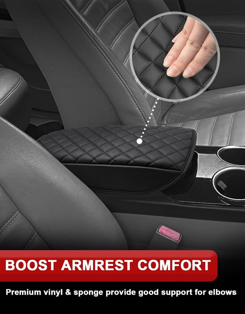 KBH Center Console Armrest Cover for Ford Fusion 2013 2014 2015 2016, Middle Console Lid Protector Accessories, Arm Rest Cushion Thick Pad, Vinyl Leather, Anti-Scratch, Black - Image 1