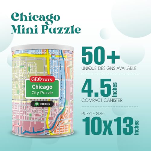 Geotoys Chicago Mini City Puzzle 100 Piece Puzzles for Kids and Adults in Portable Can 13 x 10 Educational Travel Puzzle for Ages 7 and Up Mini Puzzles to Learn Explore Geography - Image 5