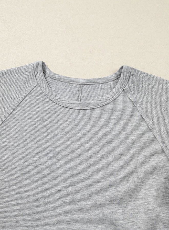 Sidefeel Long Sleeve Shirts for Women 2025 Fall Outfits Crewneck Ribbed Knit Slim Fitted Going Out Tops Casual Basic Tees, Gray, M - Image 3