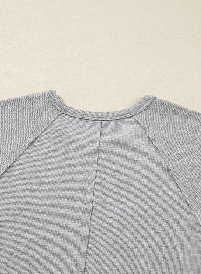 Sidefeel Long Sleeve Shirts for Women 2025 Fall Outfits Crewneck Ribbed Knit Slim Fitted Going Out Tops Casual Basic Tees, Gray, M - Image 4
