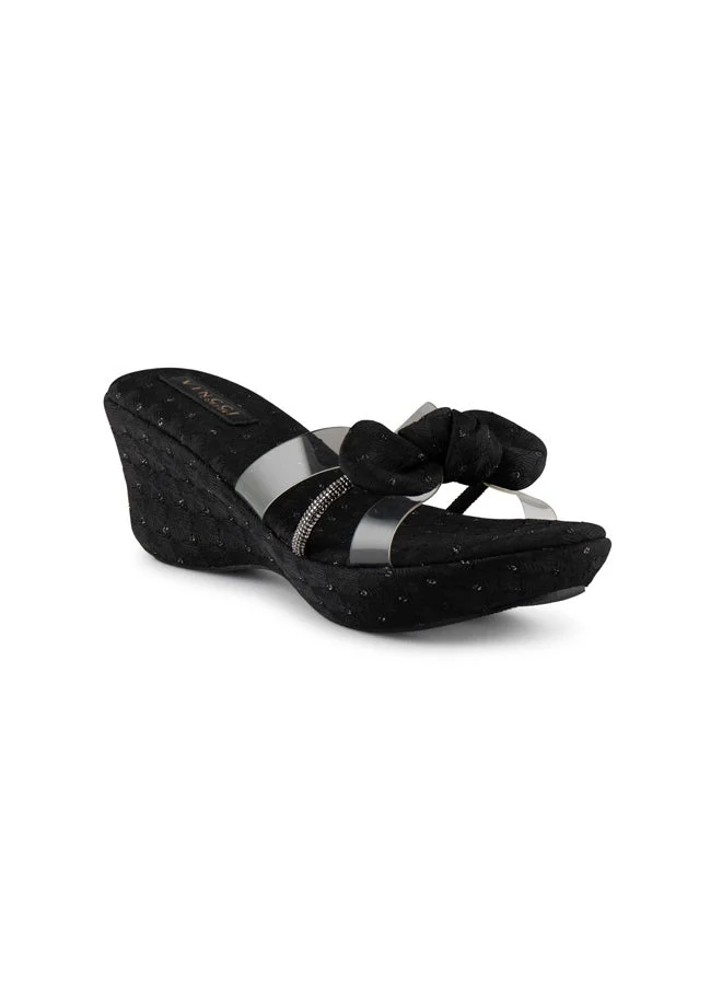 Vincci Black Women Multi Strap Wedge Sandals for Women | Best Price UAE