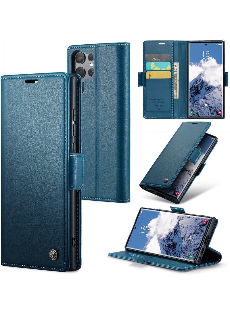 CaseMe Phone Case Luxury PU Leather Design Anti Fingerprint 023 Flip Cover Card Slot Holder Cover For Samsung Galaxy S25 Ultra (Blue) - Image 1