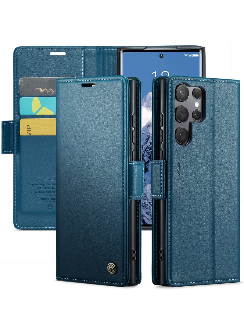 CaseMe Phone Case Luxury PU Leather Design Anti Fingerprint 023 Flip Cover Card Slot Holder Cover For Samsung Galaxy S25 Ultra (Blue) - Image 2