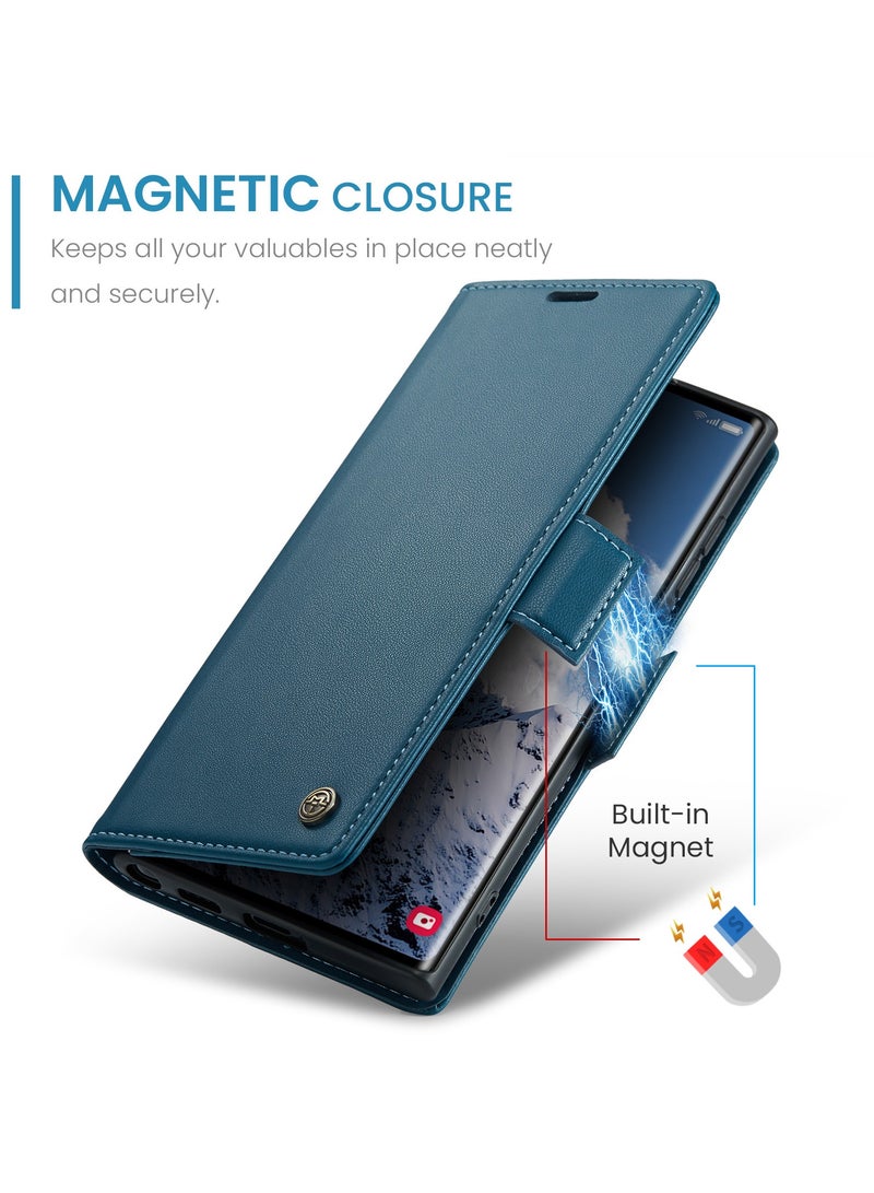 CaseMe Phone Case Luxury PU Leather Design Anti Fingerprint 023 Flip Cover Card Slot Holder Cover For Samsung Galaxy S25 Ultra (Blue) - Image 3