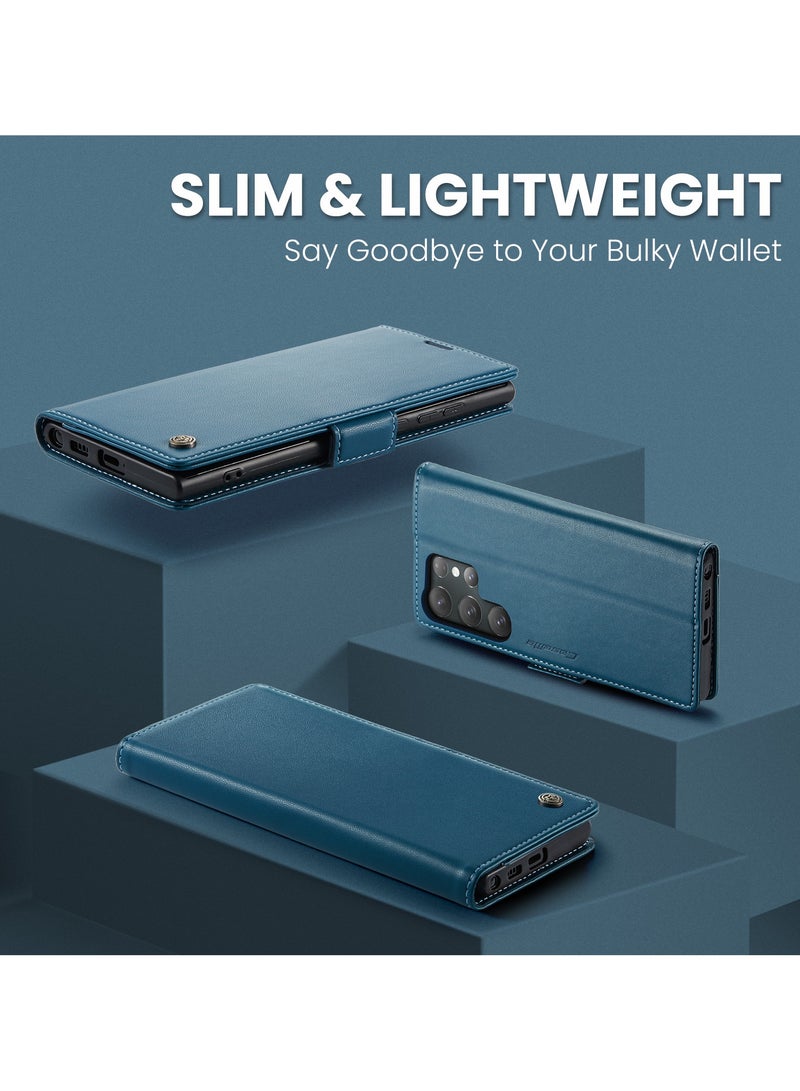 CaseMe Phone Case Luxury PU Leather Design Anti Fingerprint 023 Flip Cover Card Slot Holder Cover For Samsung Galaxy S25 Ultra (Blue) - Image 5