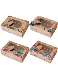 LOOPITYS 8 pieces/pack of 4 styles of Eid al Fitr Mubarak transparent window kraft paper box biscuit gift box  - Image 4