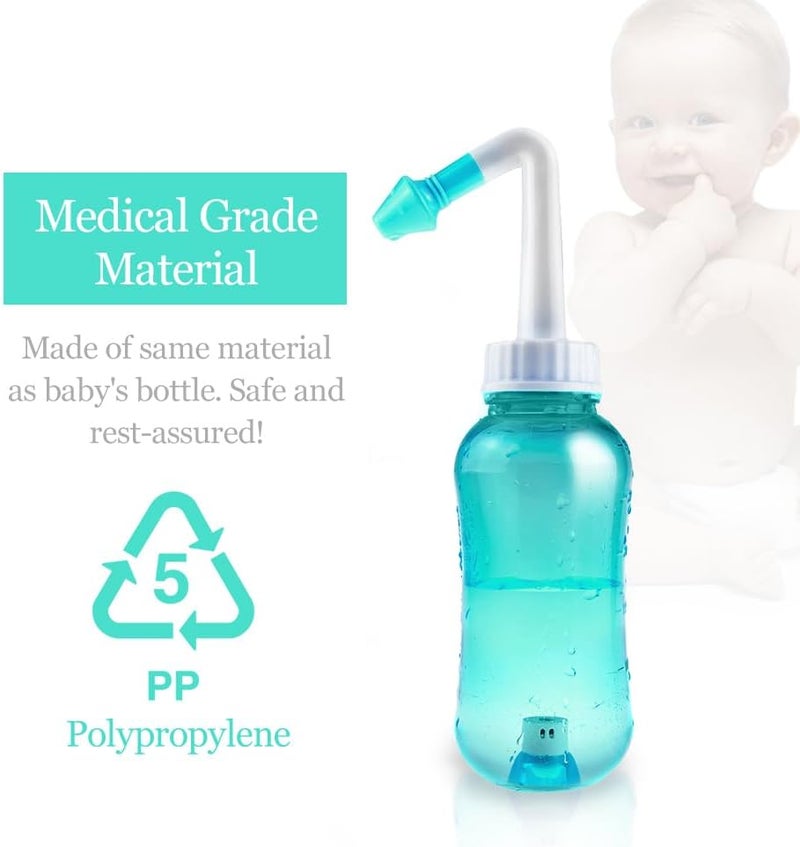 Waterpulse Neti Pot Sinus Rinse Bottle 300ml with 30 Nasal Wash Salt Packets and Thermometer - BPA Free - Image 2