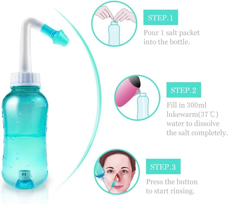 Waterpulse Neti Pot Sinus Rinse Bottle 300ml with 30 Nasal Wash Salt Packets and Thermometer - BPA Free - Image 5