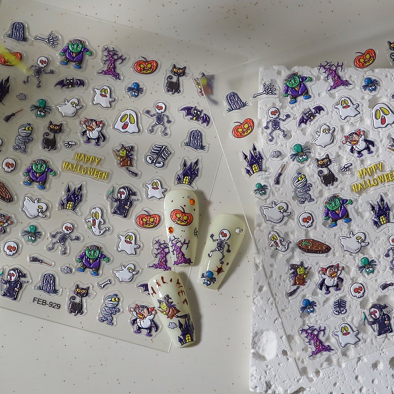 5D Halloween Nail Stickers For Skull Waterproof Relief Nail Stickers Blood Drops Trick Stickers - Image 1