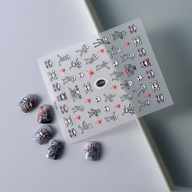 5D Halloween Nail Stickers For Skull Waterproof Relief Nail Stickers Blood Drops Trick Stickers - Image 3