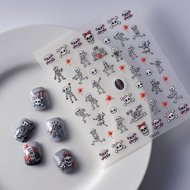 5D Halloween Nail Stickers For Skull Waterproof Relief Nail Stickers Blood Drops Trick Stickers - Image 4
