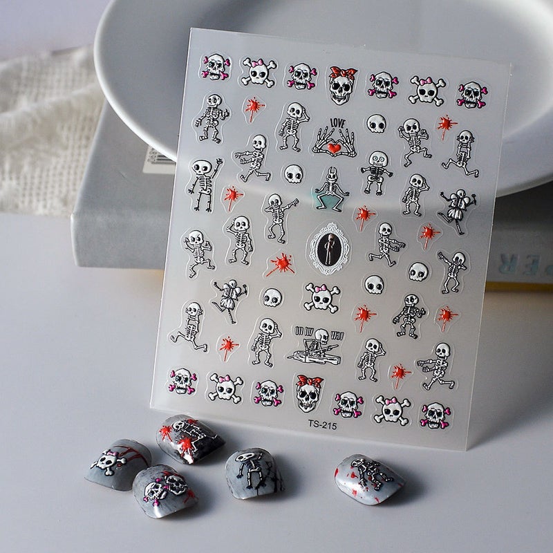 5D Halloween Nail Stickers For Skull Waterproof Relief Nail Stickers Blood Drops Trick Stickers - Image 2