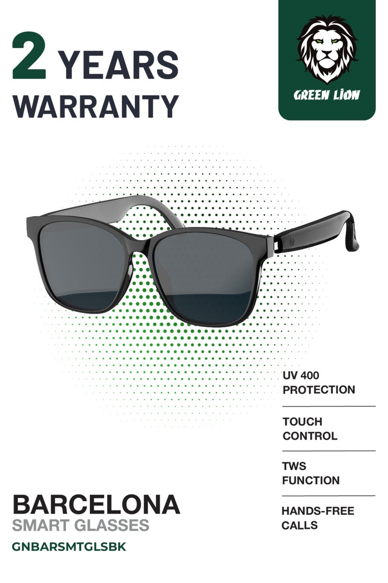 GREEN LION Smart Glasses Barcelona GL-SG8 / Play & Pause / Answer & Reject Calls / Polarized Anti-Blue Lens / Built-in Microphone / UV400 Protection / Voice Assistant / Remote Camera / Touch Control Smart Glass/ TWS Function - Black - Image 1