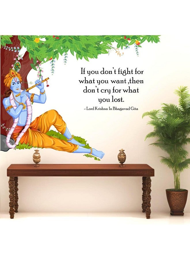Rawpockets Rawpockets Decals ' Lord Krishna Flute Bhagavad Gita Quote ' Extra Large Size (Wall Coverage Area - Height 90 cms X Width 120 cms)(Pack of 1) Wall Sticker - Image 2