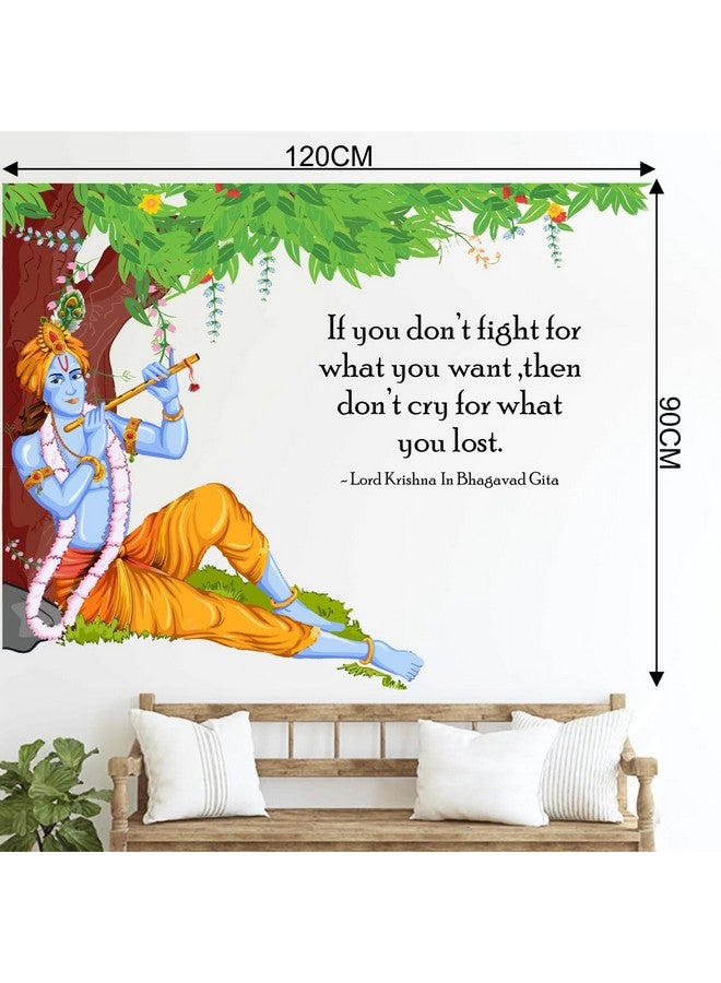 Rawpockets Rawpockets Decals ' Lord Krishna Flute Bhagavad Gita Quote ' Extra Large Size (Wall Coverage Area - Height 90 cms X Width 120 cms)(Pack of 1) Wall Sticker - Image 4