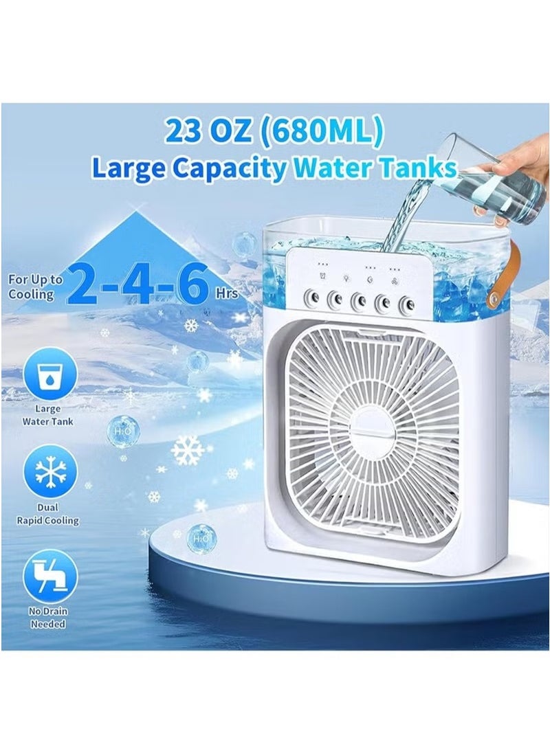 Generic Portable Cooler Fan, Air Conditioner Mini Fan, USB Desk Portable Air Conditioner 3 Wind Speed 7 Colors LED Light 680ml Water Tank, Rechargeable Fan Evaporative Air Cooler for Room Office  - Image 5