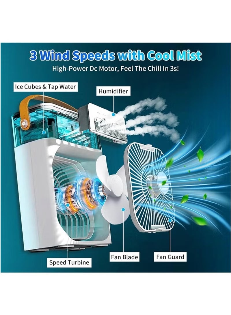 Bin Kamil Portable Cooler Fan, Air Conditioner Mini Fan, USB Desk Portable Air Conditioner 3 Wind Speed 7 Colors LED Light 680ml Water Tank, Rechargeable Fan Evaporative Air Cooler for Room Office - Image 2