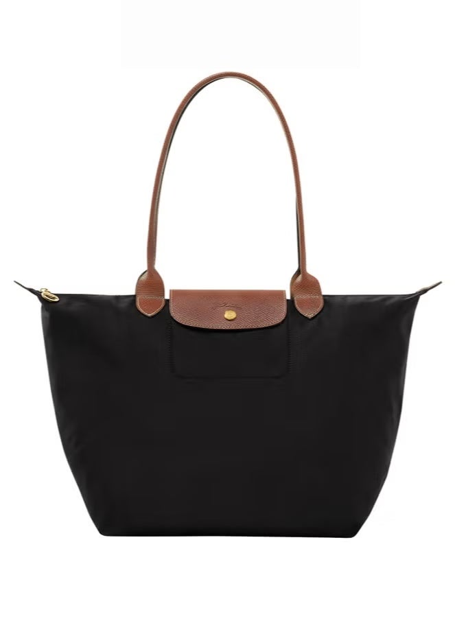 Longchamp Medium Capacity Nylon Storage Carry Bag with Leather Trim, Zipper Multi-purpose Tote for Sports Gear Outdoor Play Toys Storage, Black - Image 3