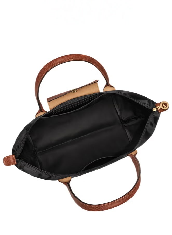 Longchamp Medium Capacity Nylon Storage Carry Bag with Leather Trim, Zipper Multi-purpose Tote for Sports Gear Outdoor Play Toys Storage, Black - Image 5