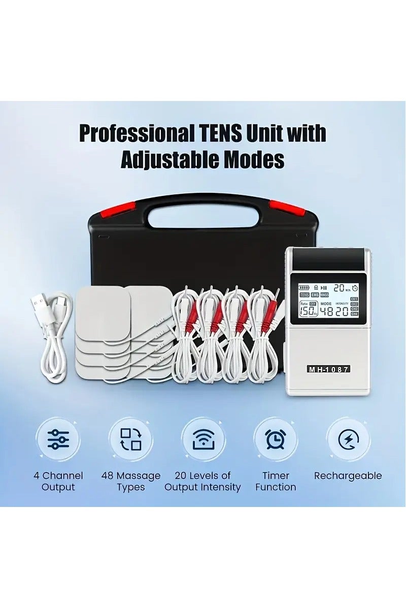 MAUSTOR 48 Modes EMS TENS MASS Machine with 8 TENS Pads, Rechargeable Tens Unit Muscle Stimulator, Meridian Massage Instrument, Pain Relief for Back Neck and Shoulders, Muscle Relaxer, Stim Machine, Electrotherapy - Image 2