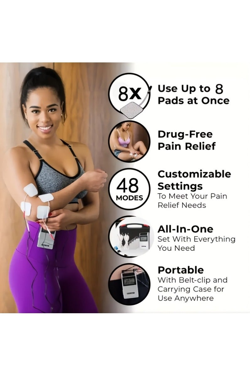 MAUSTOR 48 Modes EMS TENS MASS Machine with 8 TENS Pads, Rechargeable Tens Unit Muscle Stimulator, Meridian Massage Instrument, Pain Relief for Back Neck and Shoulders, Muscle Relaxer, Stim Machine, Electrotherapy - Image 3