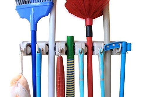 SHULABH CREATIVE Shulabh Creative Magic Plastic Multipurpose Wall Mounted Hanging Organizer Broom Holder Stand 5 Positions with 6 Hooks  - Image 1