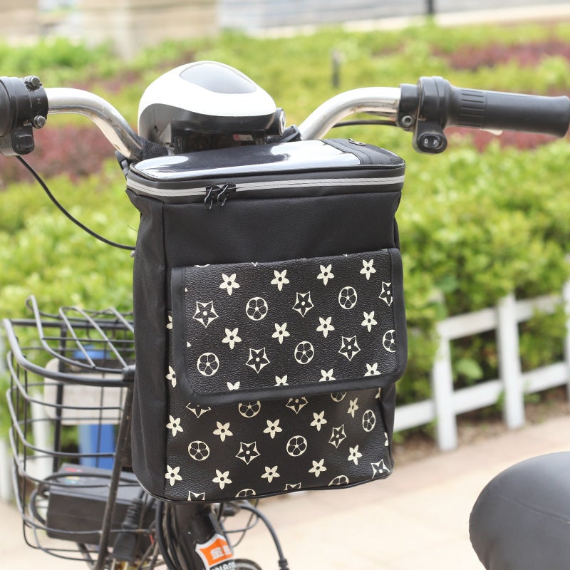 Generic Electric Car Hanging Bag Battery Car Front Rainproof Hanging Bag Self-propelled Bicycle Storage Bag Large Capacity Touch Screen Bag Leather floret 