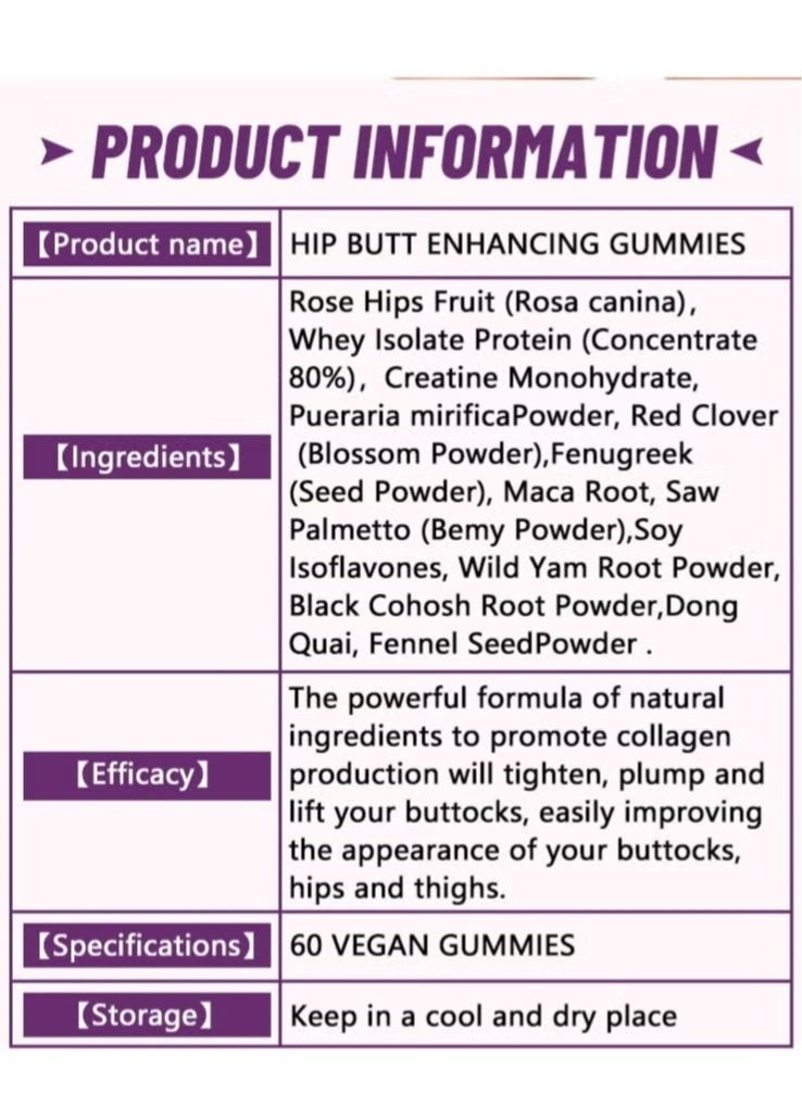 Daynee Hip Booster gummies, Natural Buttock Enlargement, Firming And Plump Hips Enhancement gummies, Buttocks Lifting Pills For Women,Dietary Supplement 60 gummies - Image 3