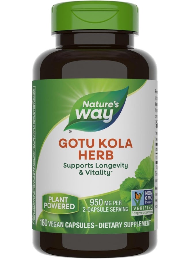 Gotu Kola Herb 180 Vegan Capsules Herbal Supplement For Longevity And Vitality
